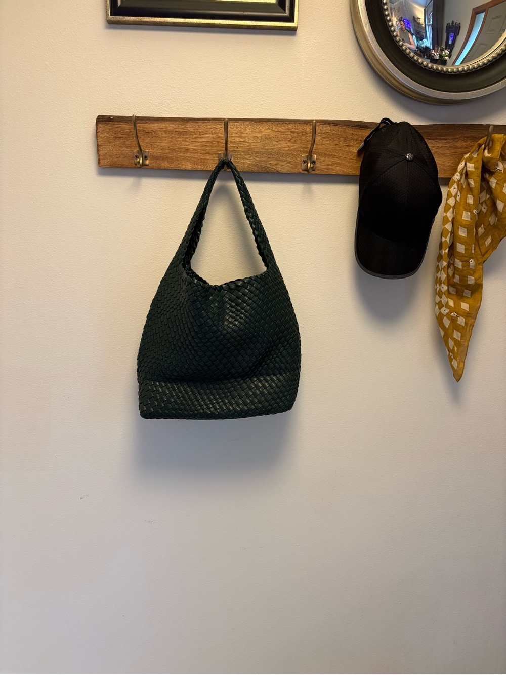 Woven Hobo Shoulder Bag - Dark Green